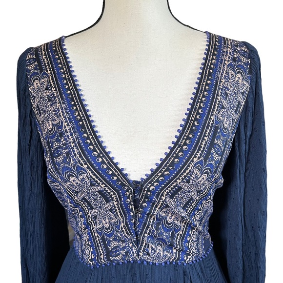 Free People My Love Mini Dress Navy Long Sleeve Boho Cottagecore Bohemian NWT XS - Picture 4 of 12